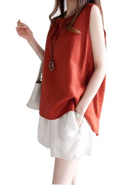 2023春夏白色短裤女高腰显x瘦亚麻阔腿裤L大码胖mm直筒宽松棉麻短