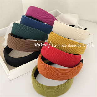 韩版竖条灯芯绒彩色宽发箍高级感新设计头箍网红外出气质百搭发卡