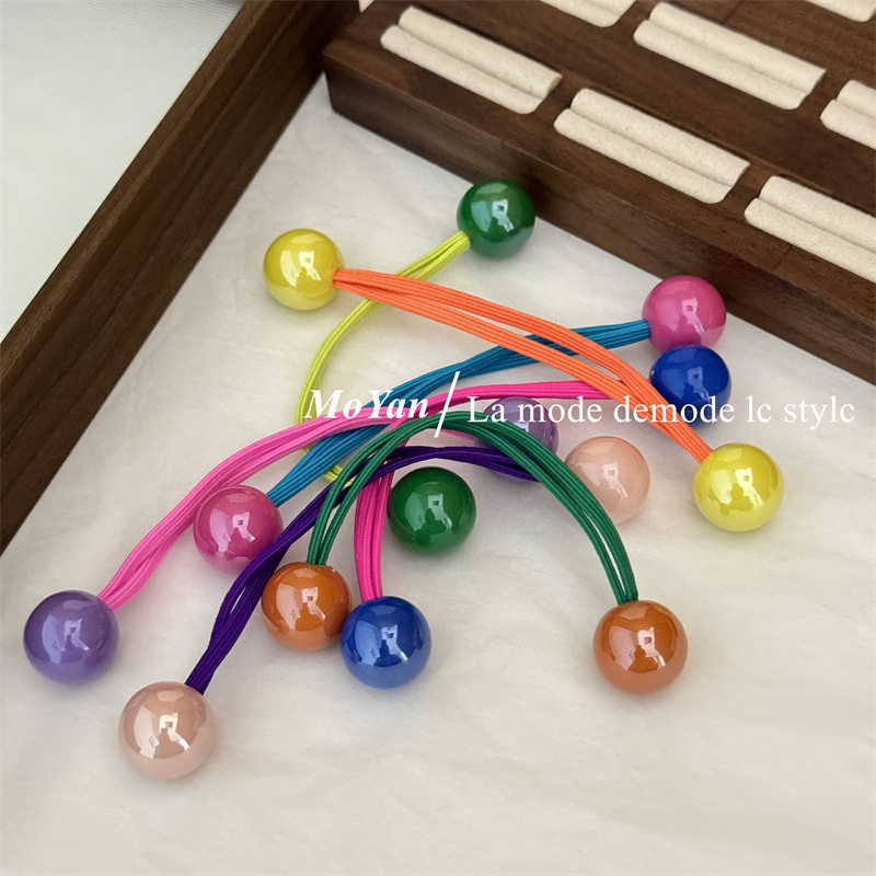 韩版彩色球球头绳高弹力扎马尾发绳丸子头糖果色橡皮筋女两头皮套