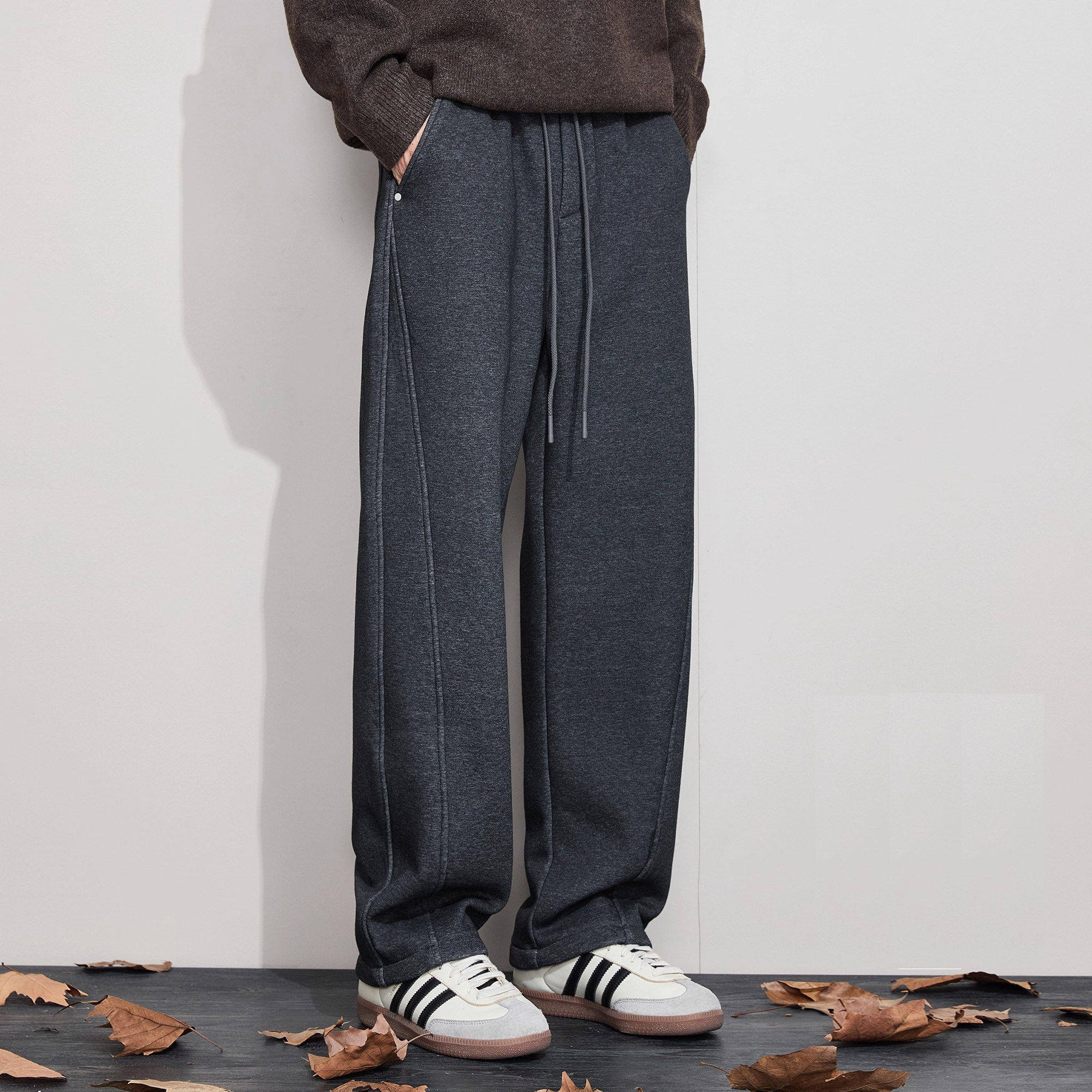 卫裤男2025新款冬季潮牌美式重磅拼接复古加绒运动阔腿裤,男装,休闲裤,淘宝优惠券,粉丝福利购,淘宝优惠卷