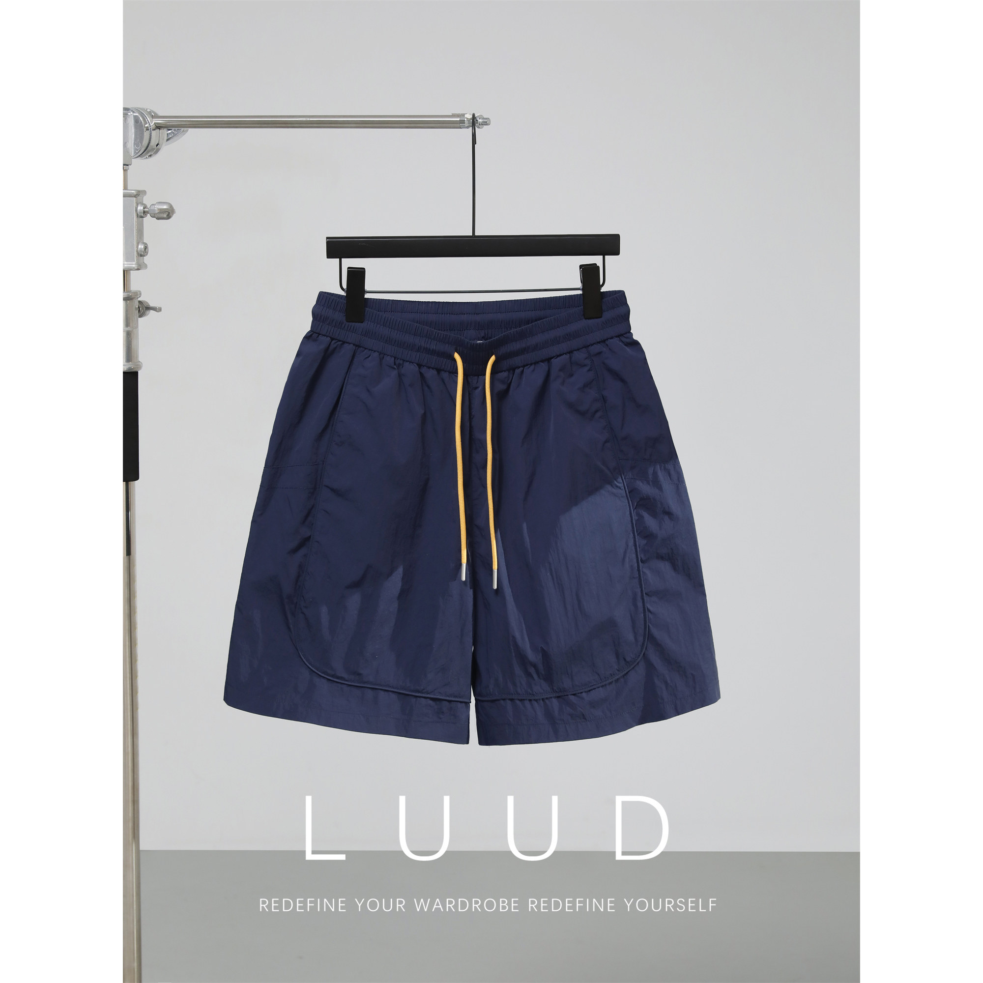 LUUD 工装复古速干短裤男士健身运动风抽绳中裤松紧腰休闲裤子潮