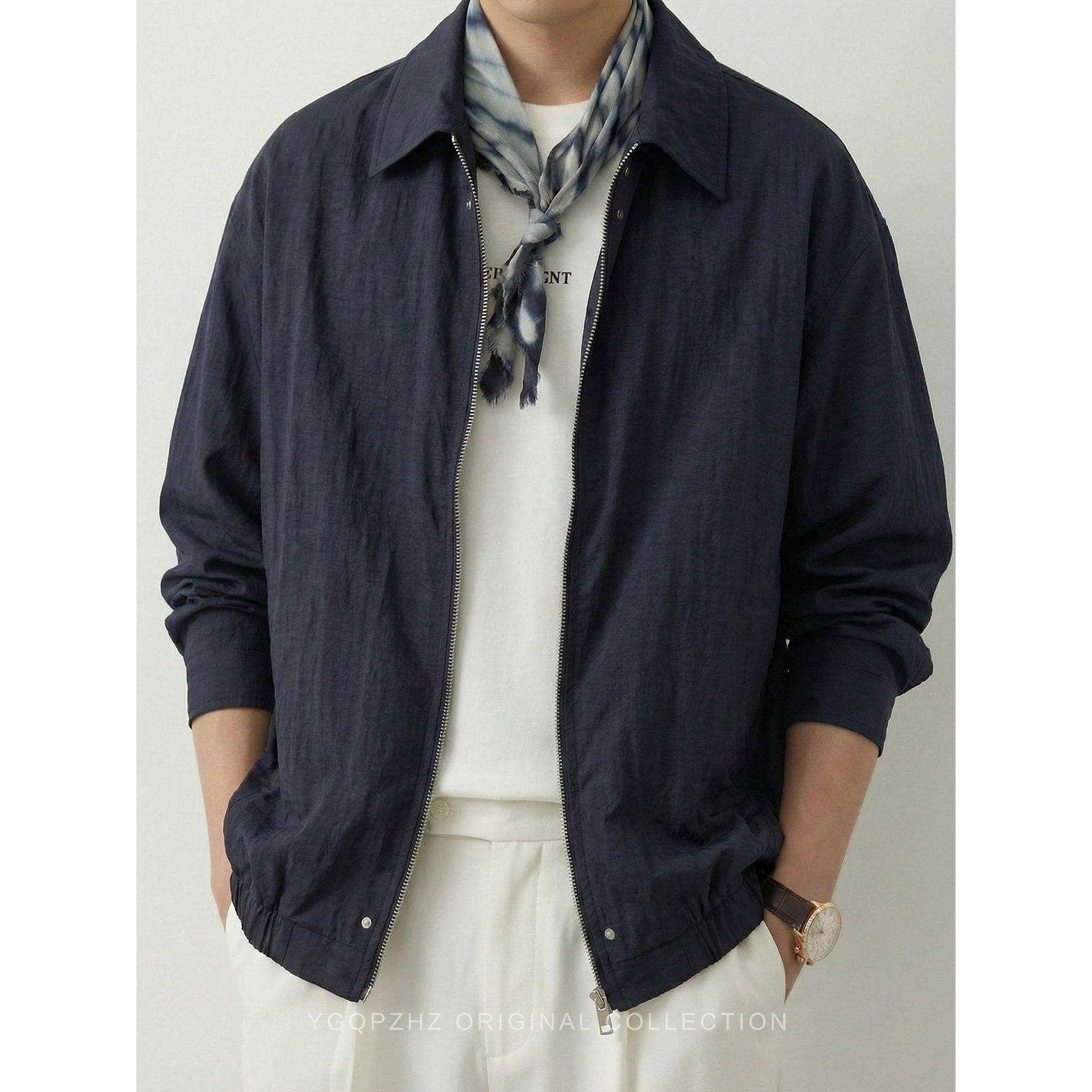 专柜进口桑蚕丝混纺老钱风痞帅休闲外套男士2026新款春季翻领夹克