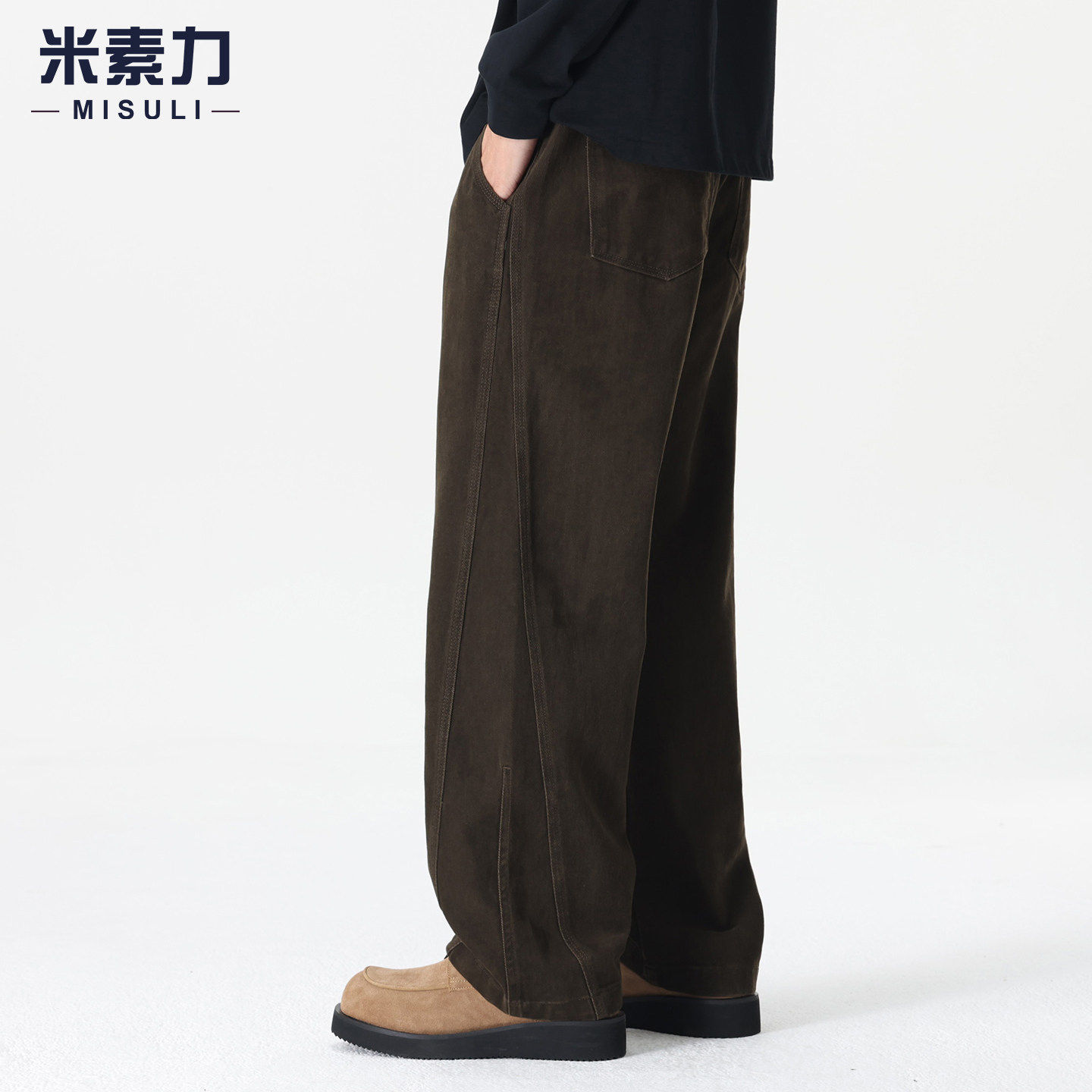 美式高级感全棉休闲裤男秋冬新款宽松直筒裤子潮流百搭老钱风长裤