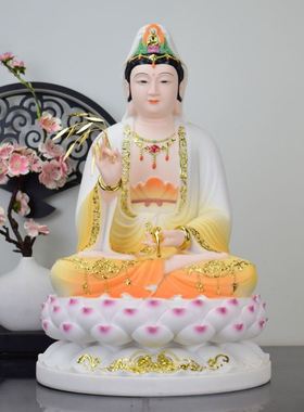 汉白玉观世音菩萨佛像白瓷佛像坐莲观音菩萨供奉家用保平安神像件