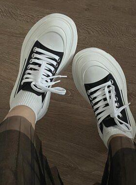 【穿靴子的猫】25春夏新款休闲女厚底松糕鞋增高百搭帆布鞋