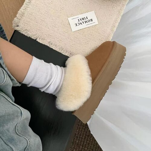 【穿靴子的猫】塔茨勒女厚底冬季加绒加厚保暖毛毛鞋一脚蹬雪地靴