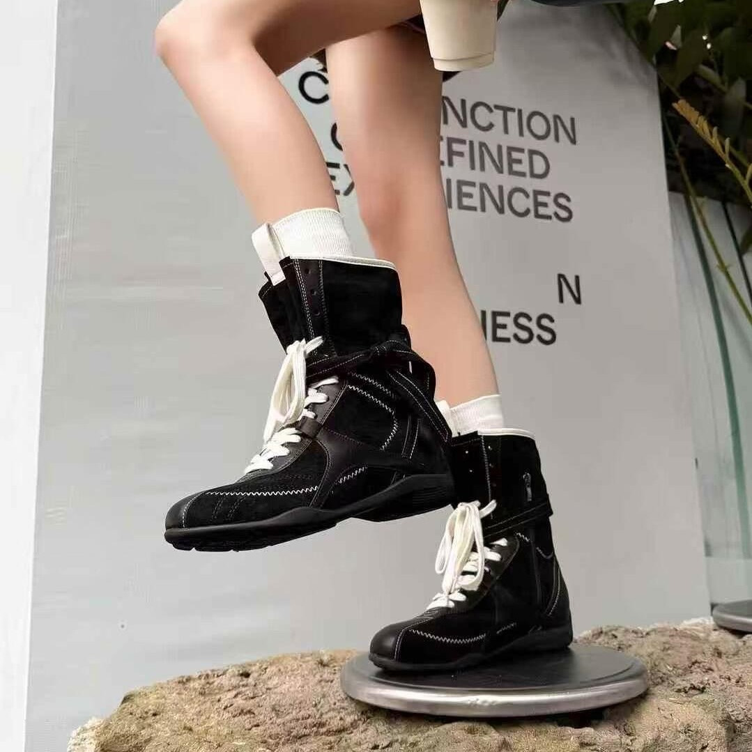 【穿靴子的猫】复古拼色女德训马丁靴真皮休闲运动靴百搭拳击靴