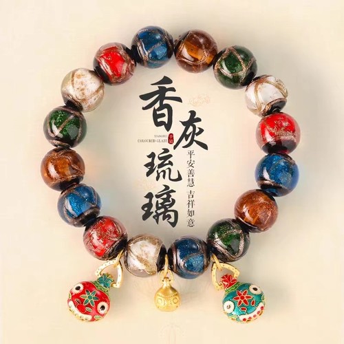 普陀山香灰琉璃手串吞金兽朱砂