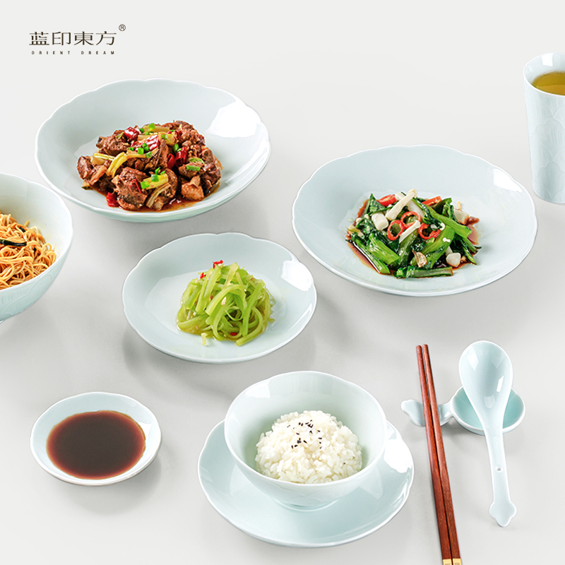 蓝印东方景德镇餐具套装家用中式陶瓷高温釉下彩餐具饭碗盘子餐盘