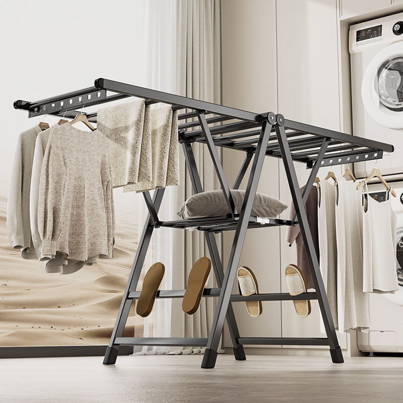 日本晾衣架落地室内阳台家用铝合金折叠凉衣架可晒被子加厚晾衣杆