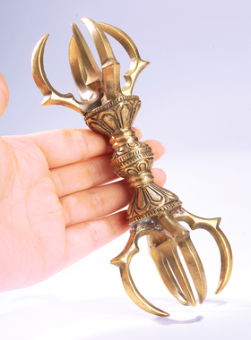 尼泊尔藏式五股底座金刚杵手把件饰品黄铜家用解压把玩 家居摆件