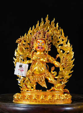 藏式室内菩萨带背光鎏金铜摆件