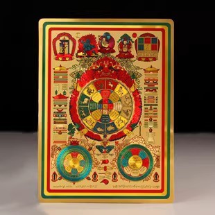 藏传密宗金箔文殊九宫八卦图贴纸家用供奉锡箔纸贴纸过门大号小号