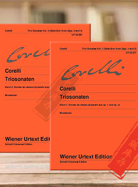 科雷利 三重奏奏鸣曲 两把小提琴和低音通奏 全套共一至二卷 维也纳净版乐谱书 Arcangelo Corelli Trio Sonatas UT50277/50287