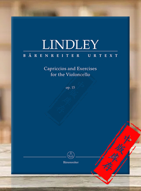 林德利 随想曲和练习曲 Op15 大提琴独奏 德国骑熊士原版进口乐谱书 Lindley Capriccios and Exercises the Violoncello BA10936