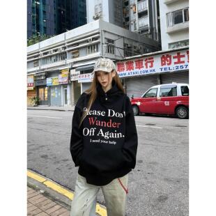 FYKSHOP美式复古字母标语印花连帽卫衣男女秋季小众设计感上衣ins