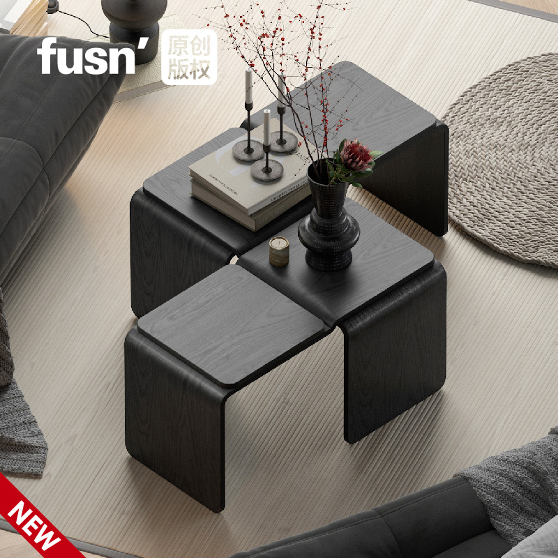 fusn复现中古风茶几模块化黑胡桃