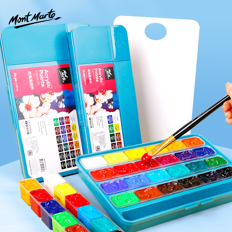 蒙玛特 丙烯颜料套装30ml24色果冻颜料手绘画画工具彩绘墙绘专用不掉色美术防水涂料儿童涂鸦diy材料画鞋衣服