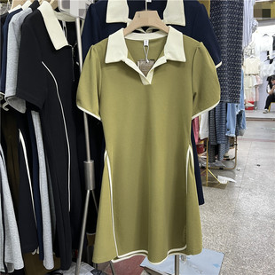 洋气减龄显瘦遮肉A字裙 2023年新款 连衣裙夏季 撞色Polo领休闲短袖