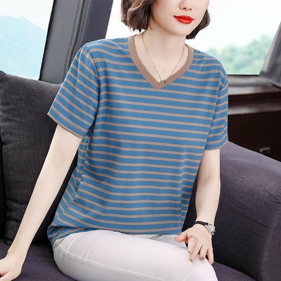 纯棉v领t恤女短袖夏装202