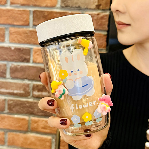 YF双层玻璃杯隔热迷你水杯小巧可携式可爱花茶杯办公室女士泡茶杯
