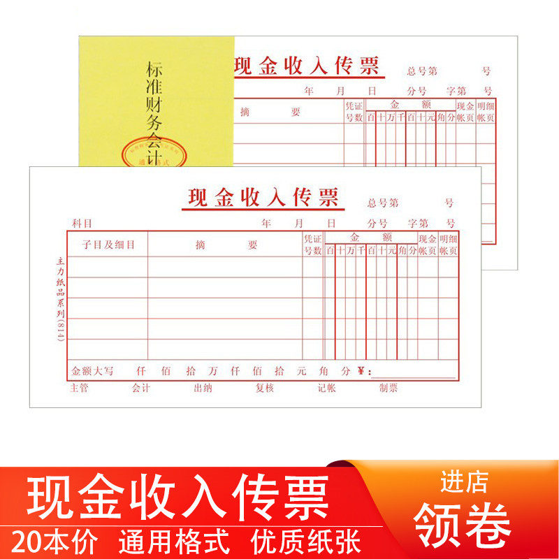 20本通用主力现金收入记账凭证