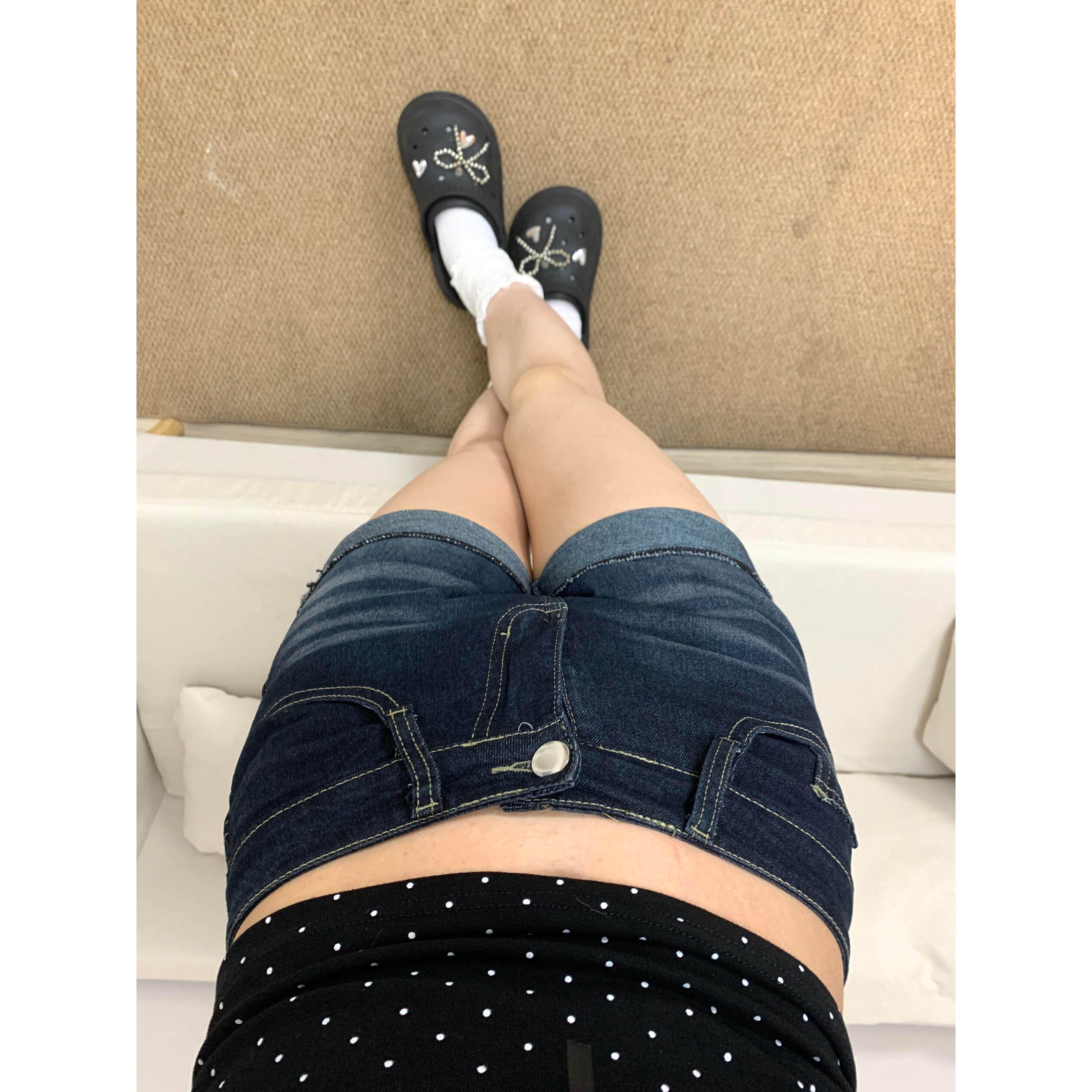 美式辣妹高腰性感超短裤热裤牛仔裤女夏季深蓝色设计感卷边短裤子