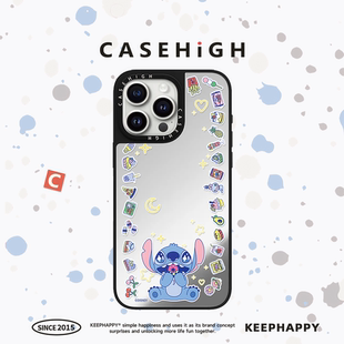C家 联名蓝线条史迪仔环绕渐变贴纸适用苹果16promax手机壳iphone15pro亚克力MagSafe磁吸14韩13pro可爱12