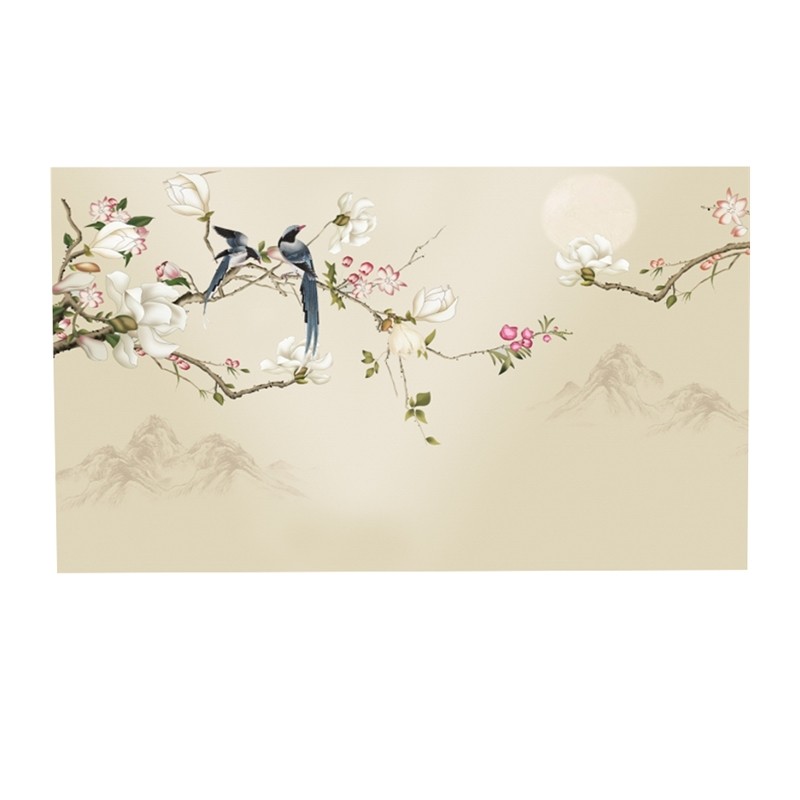 新中式电视背景墙壁纸立体墙纸现代简约客厅卧室花鸟壁画影视墙i.