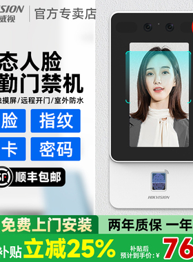 海康威视人脸识别门禁系统一体机办公室玻璃门电插锁磁力锁套装