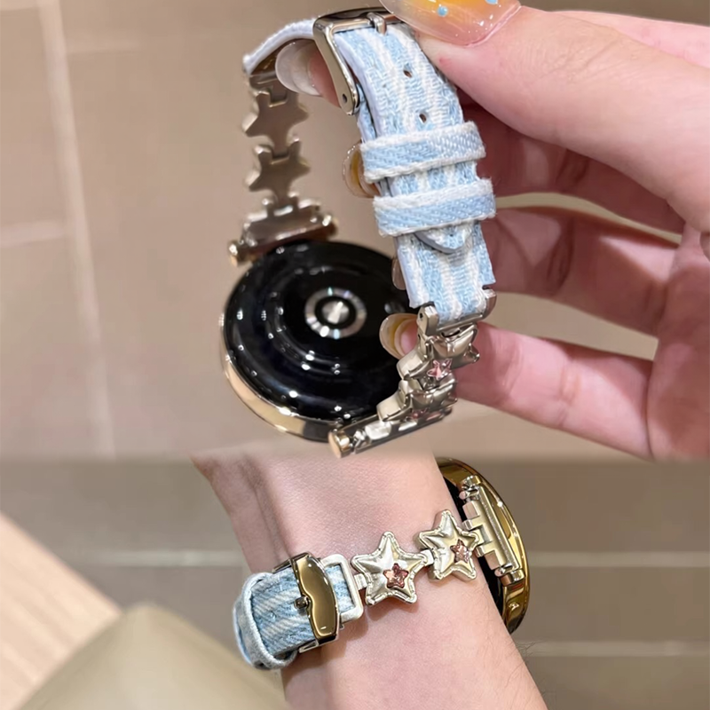 适用华为气球星星金属拼牛仔手表表带GT3GT4GT5watch4ProFit3女士