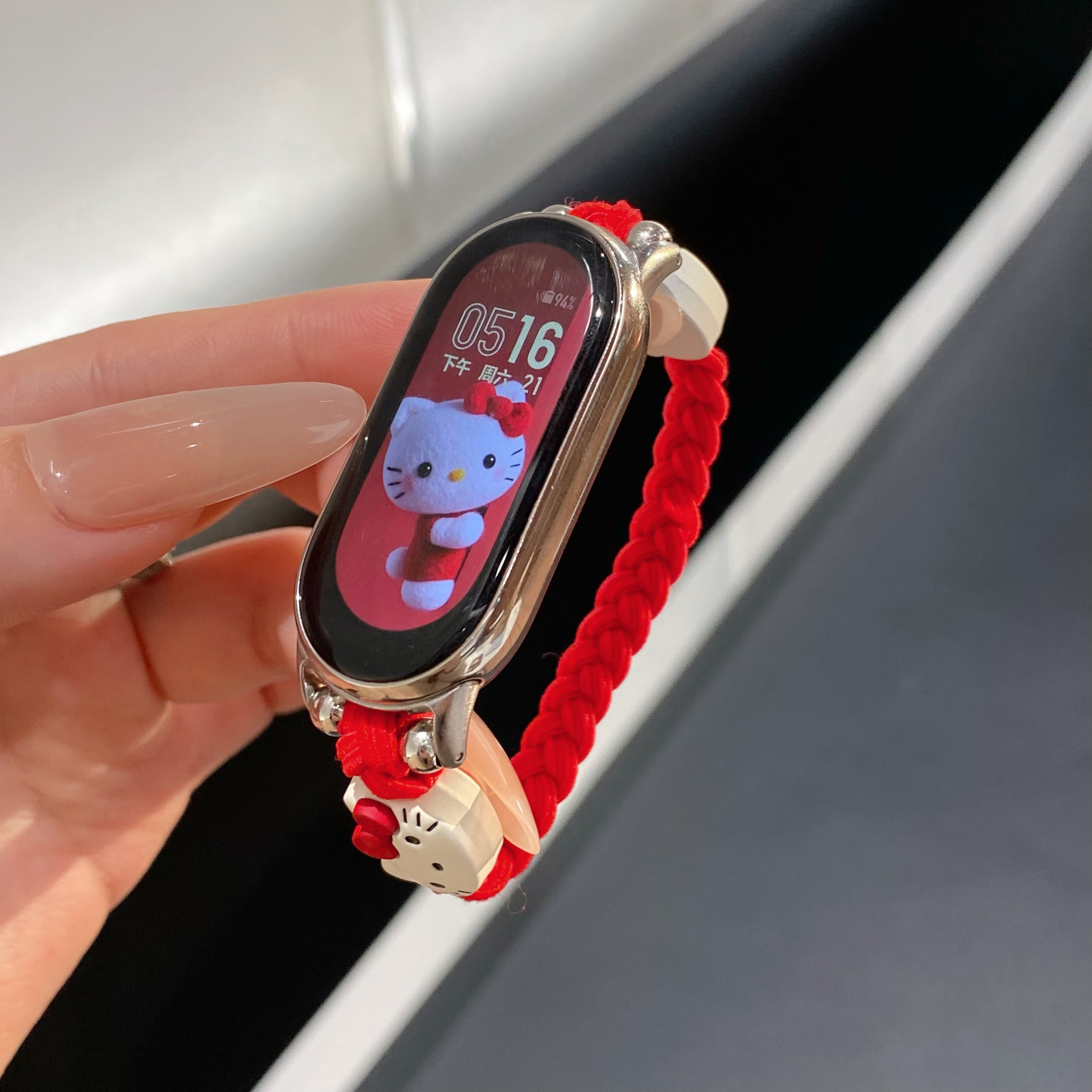 thumbnail for Applicable to Xiaomi Mi Band 9 Strap KT Cat Braided Bungee Rope 8 9pro Redmi watch4 5 Wristband Women