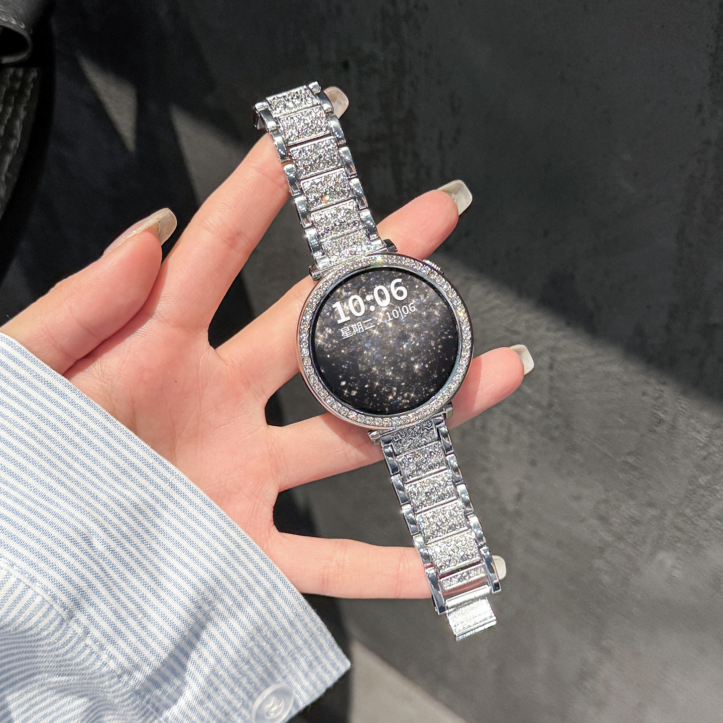 适用华为GT5表带闪钻满天星金属