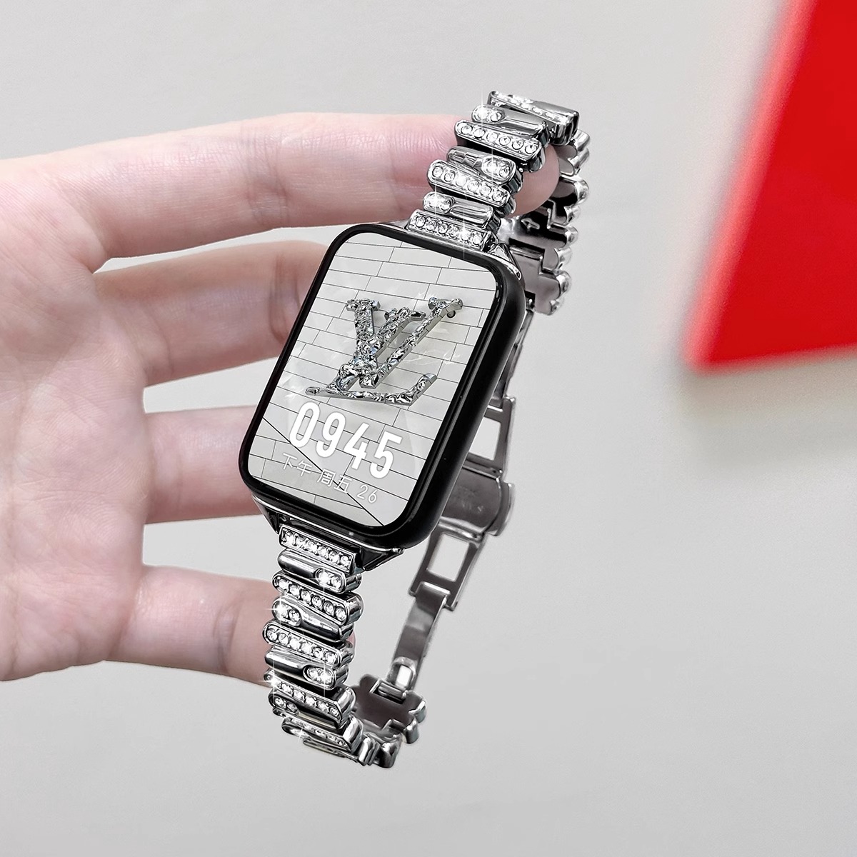 不规则金属镶钻腕带适用小米手环9pro金属8pro红米watch5手表表带