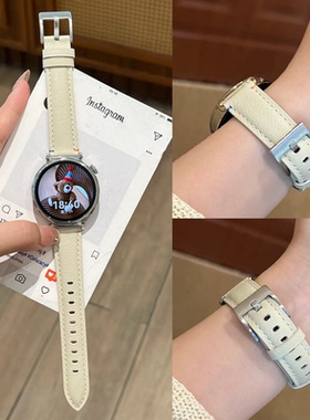 绑线尖尾简约真皮表带适用华为手表Watch4GT6proGT3GT2GT5Fit4