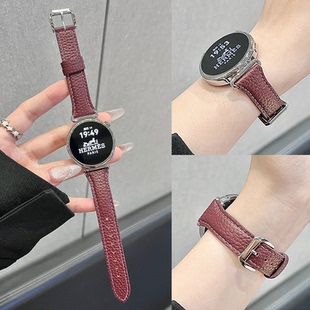 适用华为小蛮腰荔枝纹真皮手表表带watch4GT2GT5GT6proFit3新款女