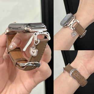 适用华为FIT3手表带GT54真皮女款苹果S10appleiwatchs98秋冬腕带