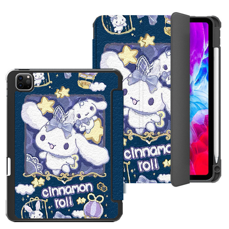 苹果ipadair5保护套10.9英寸适用ipad10th平板电脑ipad9代8/7可爱卡通油画ipadpro11全包亚克力三折气囊硬壳