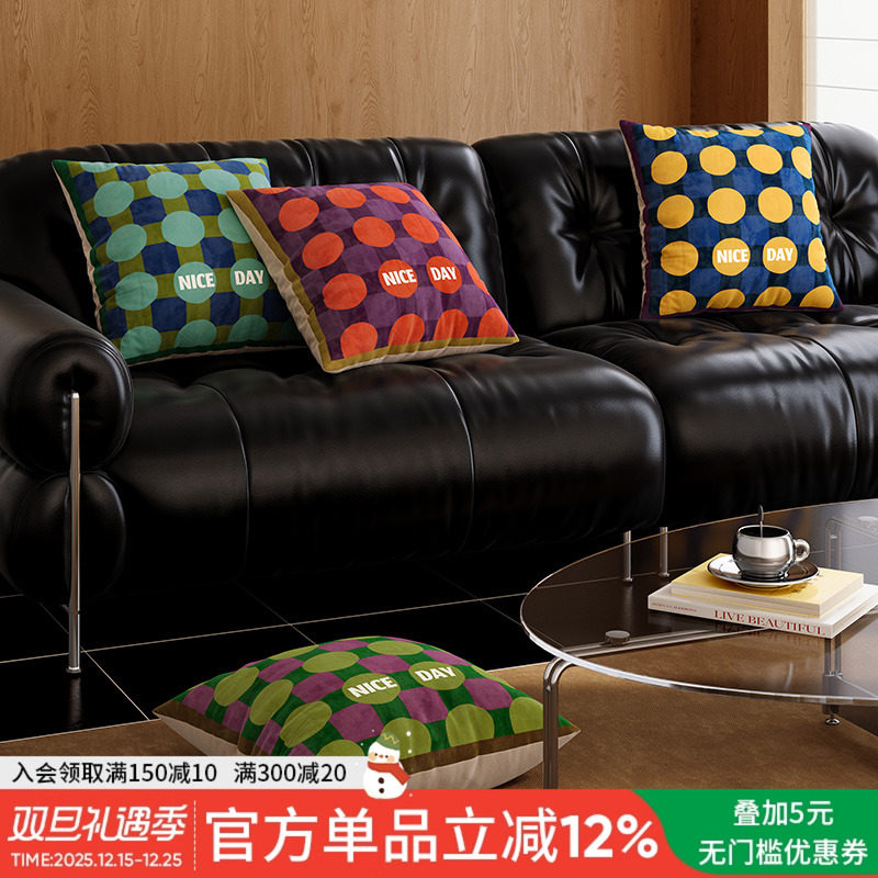 幻彩波点秋冬中古彩色复古风客厅沙发抱枕枕套4545枕芯靠枕可拆洗