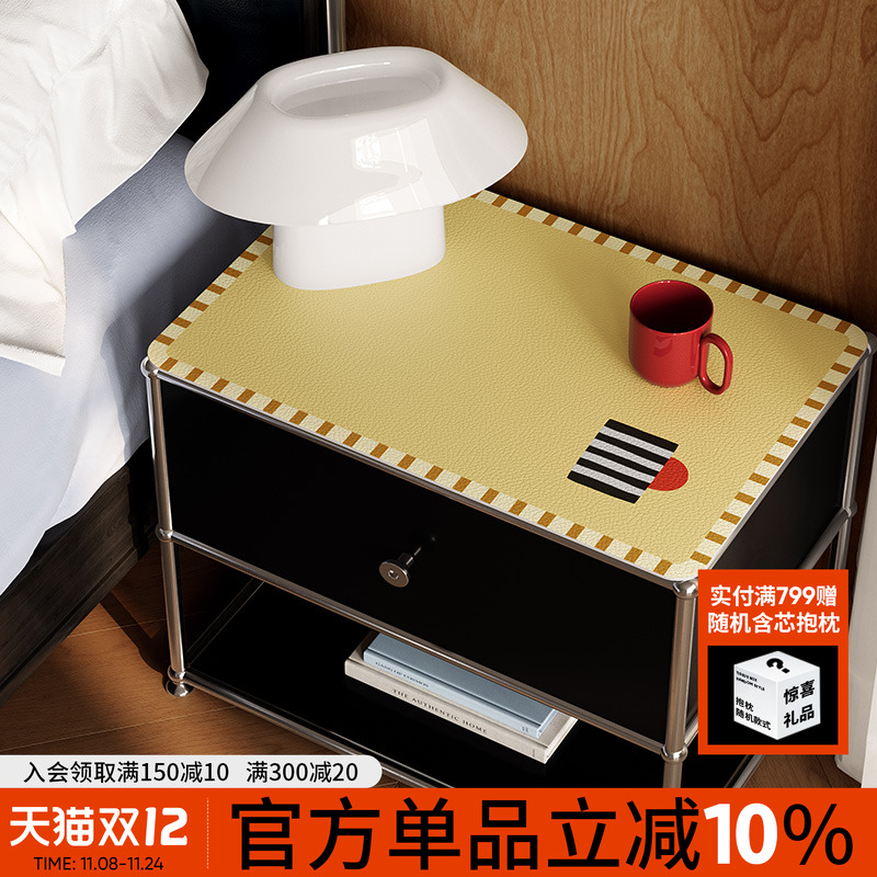 北欧假日中古卧室床边床头柜垫台面保护桌垫可定制方形皮革易打理