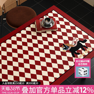 小马福吉菱格复古感新年桌垫可定制皮革防水防油餐厅台面保护垫子