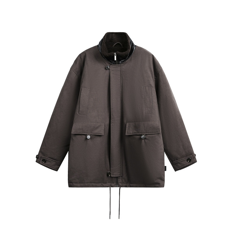 Abyss Emporium 2025秋冬款巴恩风美拉德拼皮毛领中长款派克棉服