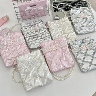 5324 pu蝴蝶結(jié)夾棉斜挎小包包手機包珍珠鏈條袋隨身迷你化妝包袋
