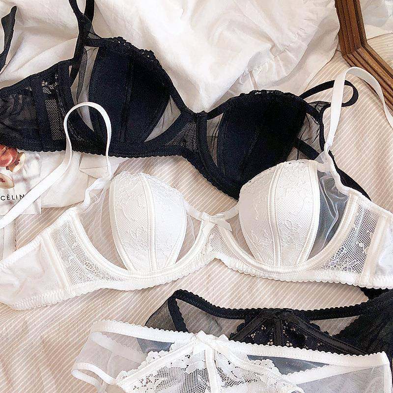 性感超薄杯蕾丝大胸显小聚拢无痕女士内衣调整型美背上托文胸套装
