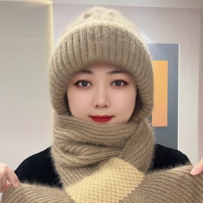 小妹围巾内里加绒加绒加厚女士帽子冬季女保暖冬天帽松鼠绒风雪帽