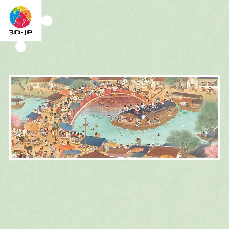 3D-JP 평면 플라스틱 퍼즐 파노라마 1000개 QINGMING RIVERSIDE PICTURE 3DJP QINGMING BUSTLING CITY PICTURE H2891의 Q 버전