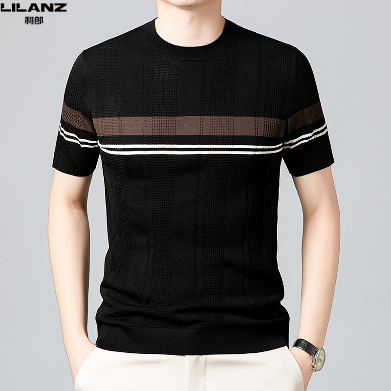 利郎薄款桑蠶絲針織短袖T恤