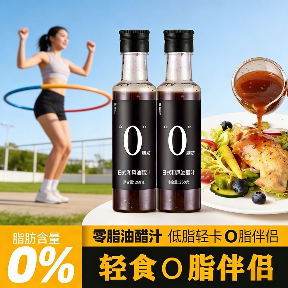 0脂肪油醋汁健身低脂日式和风轻卡拌菜汁零脂沙拉黑椒酱拌芥麦面