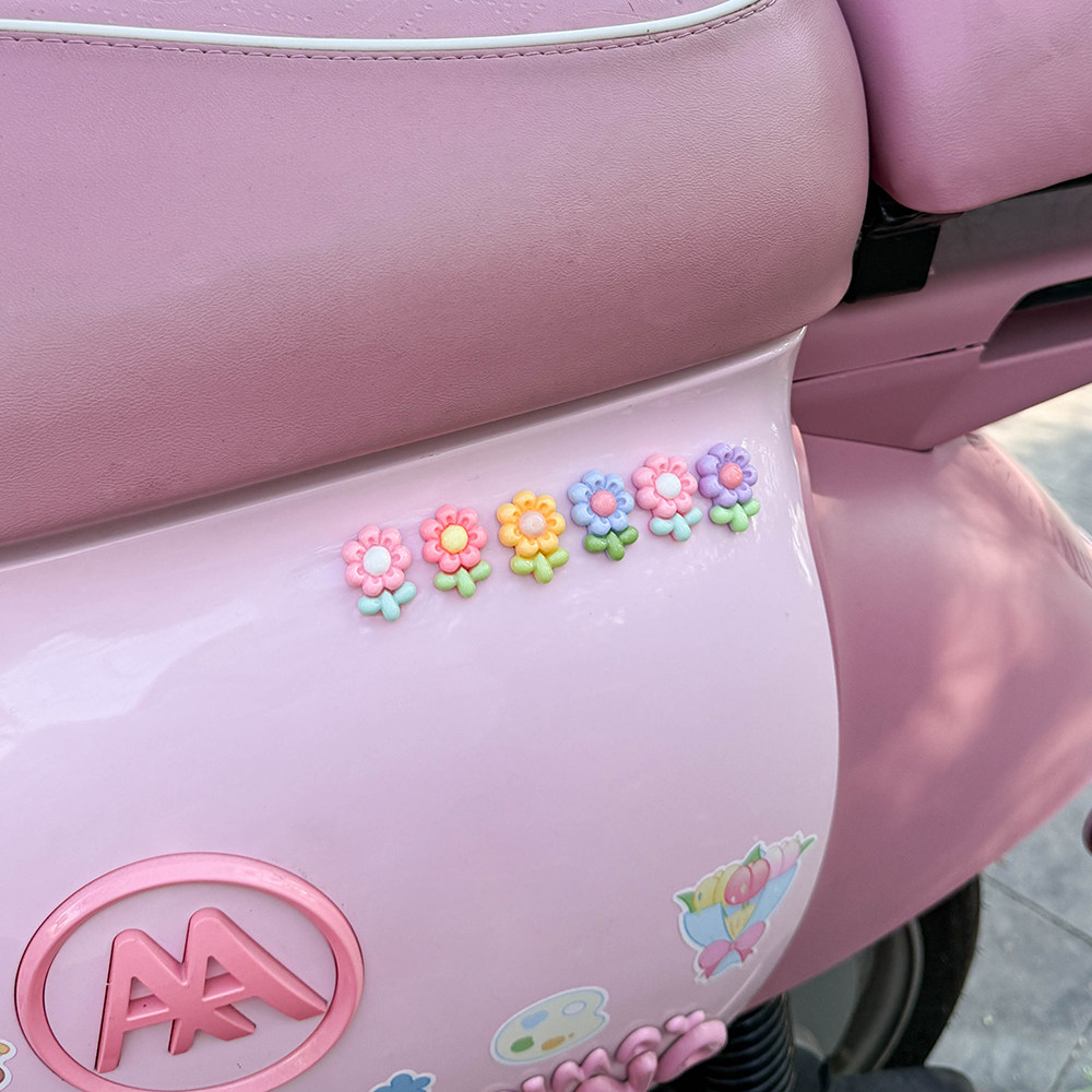 糖果花花车贴电动车装饰可爱小配件三轮车电瓶车贴饰花朵立体贴纸