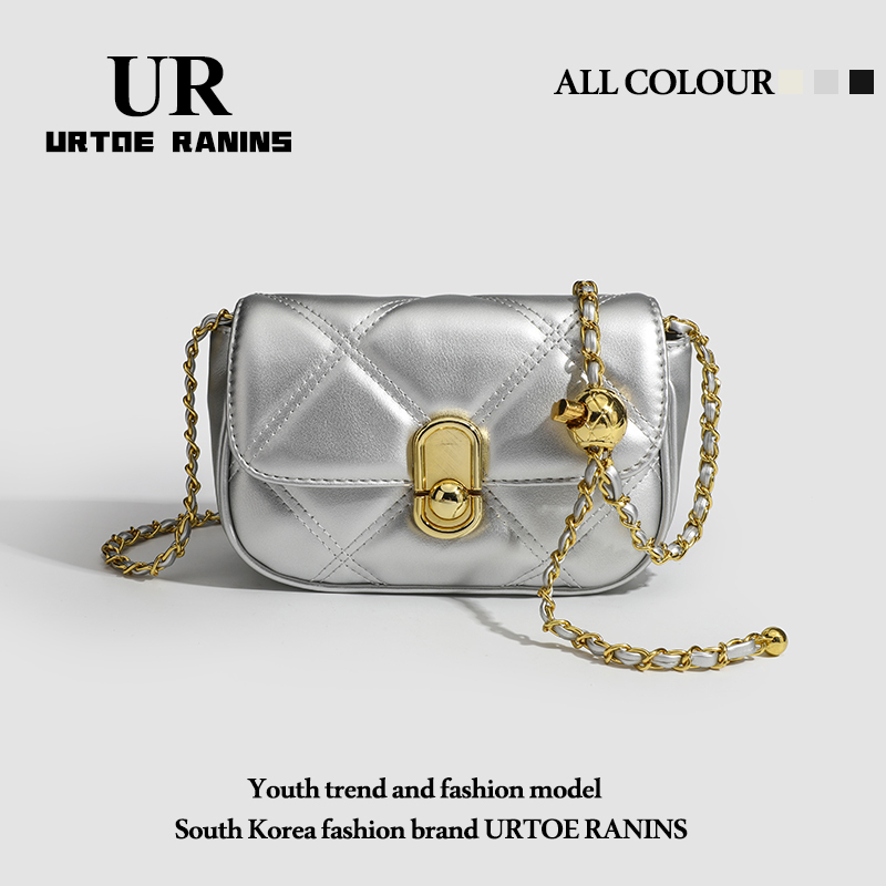 UR女包2025新款潮高级感银色小香风菱格链条包百搭单肩斜挎腋下包
